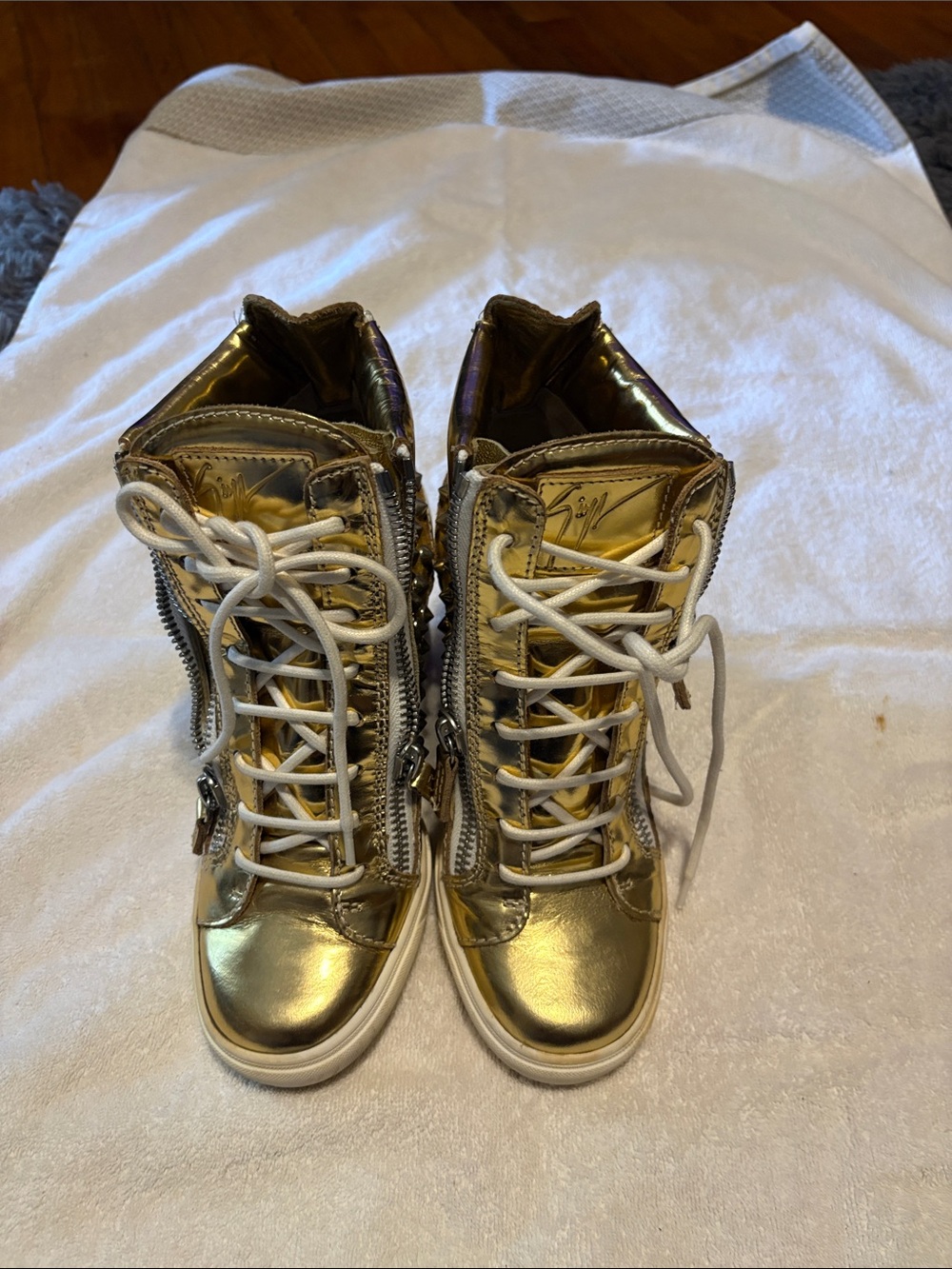 Giuseppe Zanotti Metallic Gold High-Top Sneakers with Side Zippers